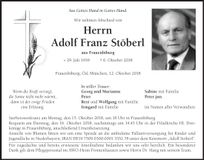 Traueranzeige Adolf Franz Stöberl