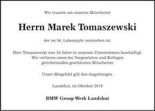 Traueranzeige Marek Tomaszewski