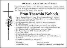 Traueranzeige Therese Kobeck