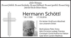 Traueranzeige Hermann Schöttl