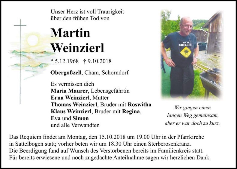Traueranzeige Martin Weinzierl
