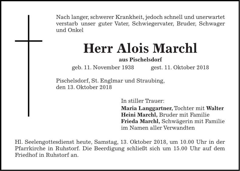 Traueranzeige Alois Marchl