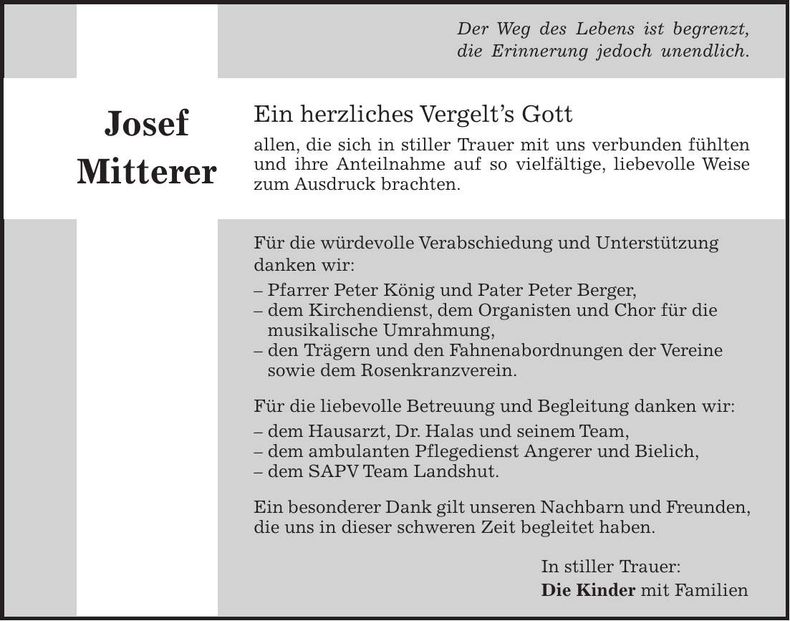 Traueranzeige Josef Mitterer