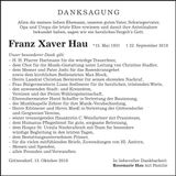 Traueranzeige Franz Xaver Hau