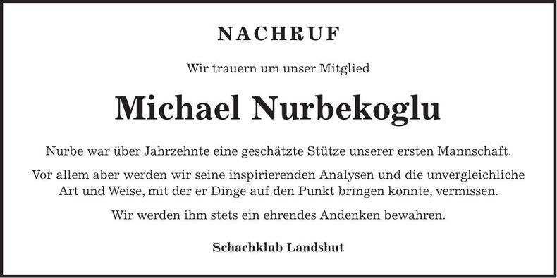 Traueranzeige Michael Nurbekoglu