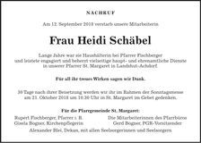 Traueranzeige Heidi Schäbel