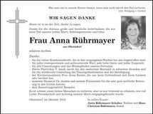 Traueranzeige Anna Rührmayer