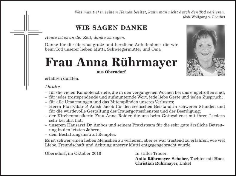 Traueranzeige Anna Rührmayer
