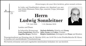 Traueranzeige Ludwig Sonnleitner