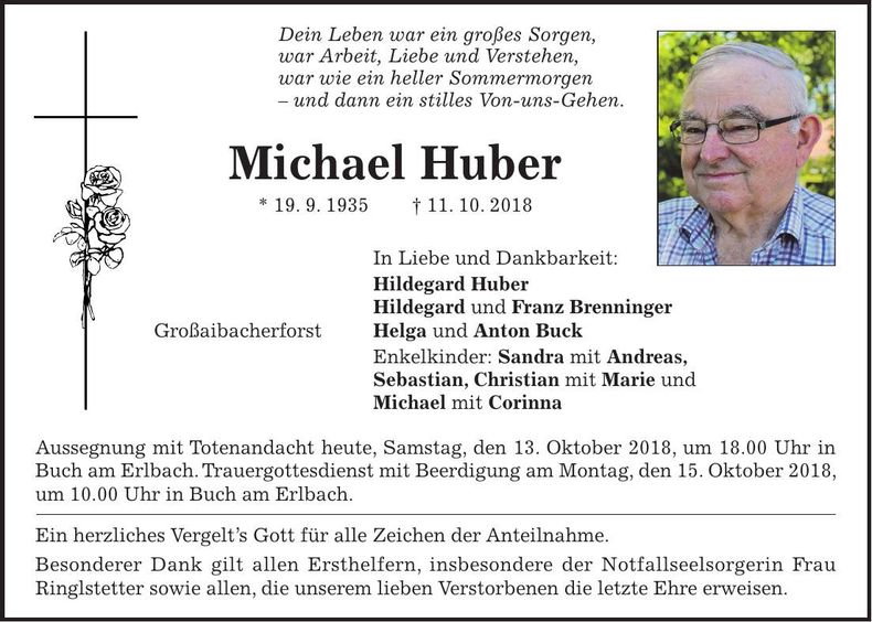 Traueranzeige Michael Huber