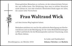 Traueranzeige Waltraud Wick