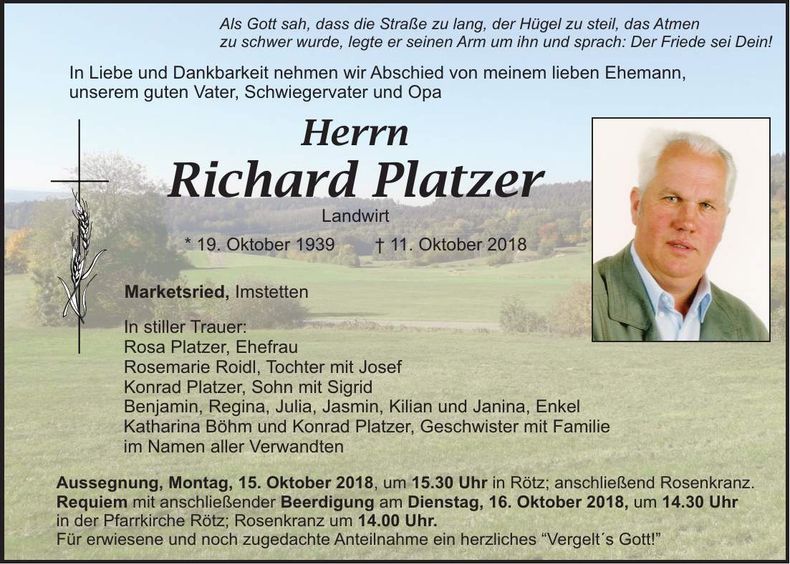 Traueranzeige Richard Platzer