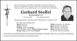 Traueranzeige Gerhard Stoffel