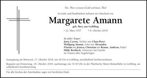 Traueranzeige Margarete Amann