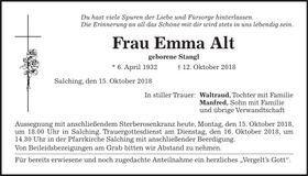 Traueranzeige Emma Alt