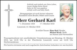 Traueranzeige Gerhard Karl