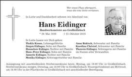 Traueranzeige Hans Eidinger