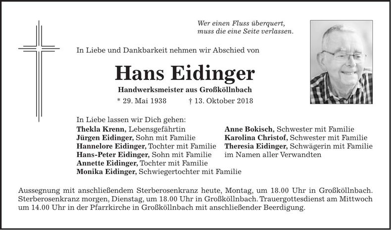 Traueranzeige Hans Eidinger