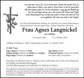 Traueranzeige Agnes Langnickel