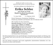 Traueranzeige Erika Schlee