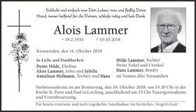 Traueranzeige Alois Lammer
