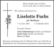 Traueranzeige Liselotte Fuchs