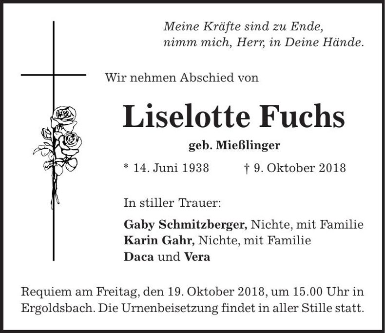 Traueranzeige Liselotte Fuchs