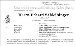 Traueranzeige Erhard Schleibinger