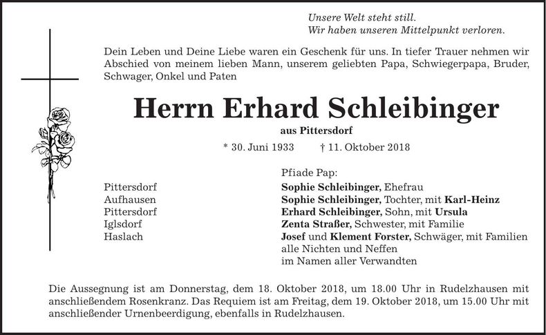 Traueranzeige Erhard Schleibinger