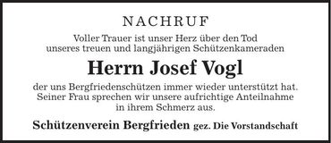 Traueranzeige Josef Vogl