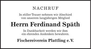 Traueranzeige Ferdinand Späth