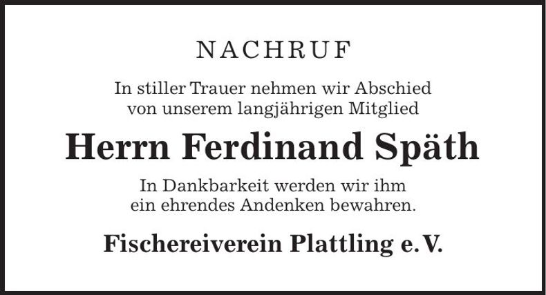 Traueranzeige Ferdinand Späth