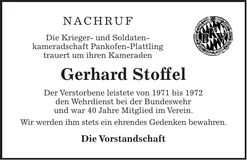 Traueranzeige Gerhard Stoffel