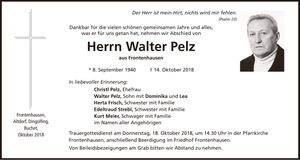 Traueranzeige Walter Pelz