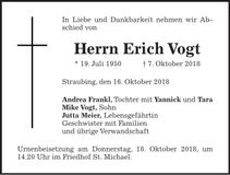 Traueranzeige Erich Vogt