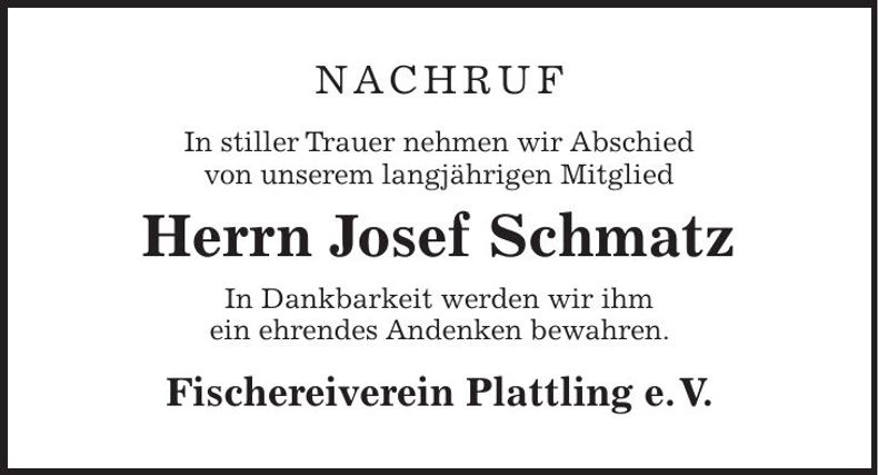Traueranzeige Josef Schmatz