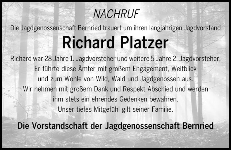 Traueranzeige Richard Platzer