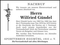 Traueranzeige Wilfried Gündel
