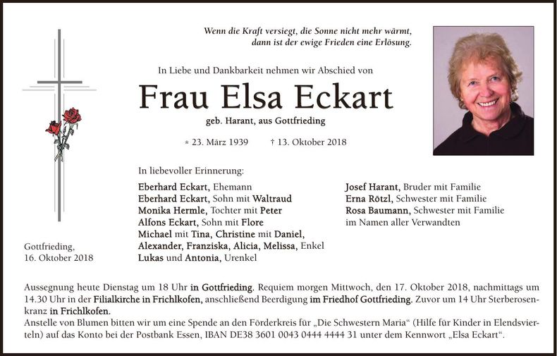 Traueranzeige Elsa Eckart
