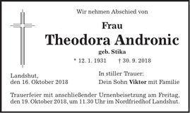 Traueranzeige Theodora Andronic