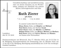 Traueranzeige Ruth Zierer