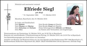 Traueranzeige Elfriede Siegl