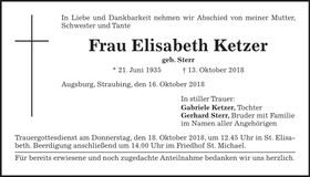Traueranzeige Elisabeth Ketzer