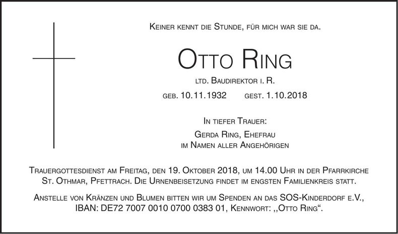 Traueranzeige Otto Ring