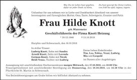 Traueranzeige Hilde Knott