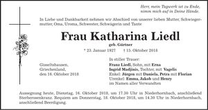 Traueranzeige Katharina Liedl