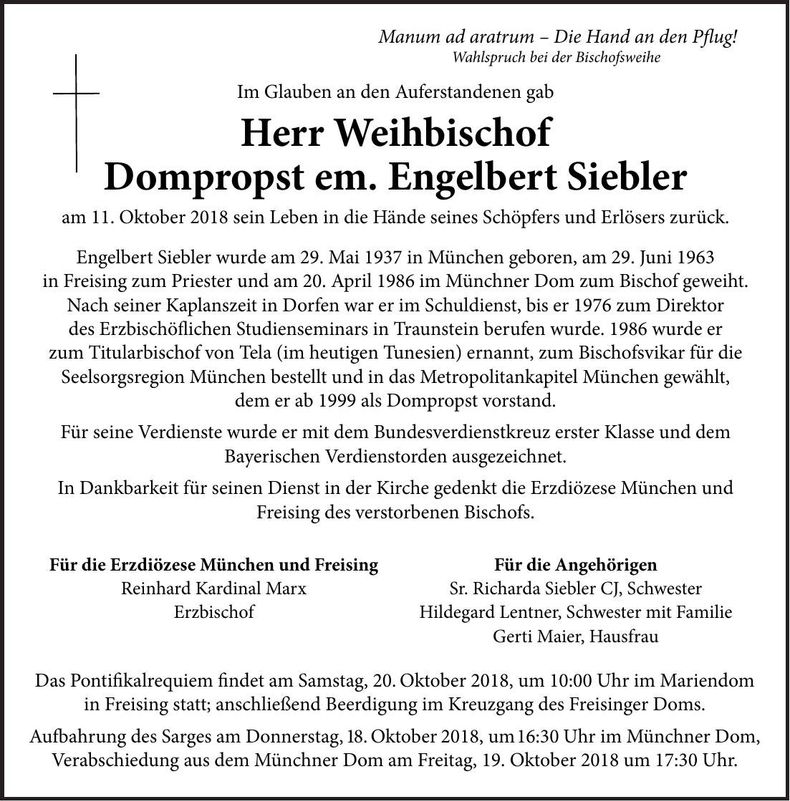 Traueranzeige Engelbert Siebler
