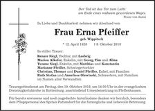 Traueranzeige Erna Pfeiffer