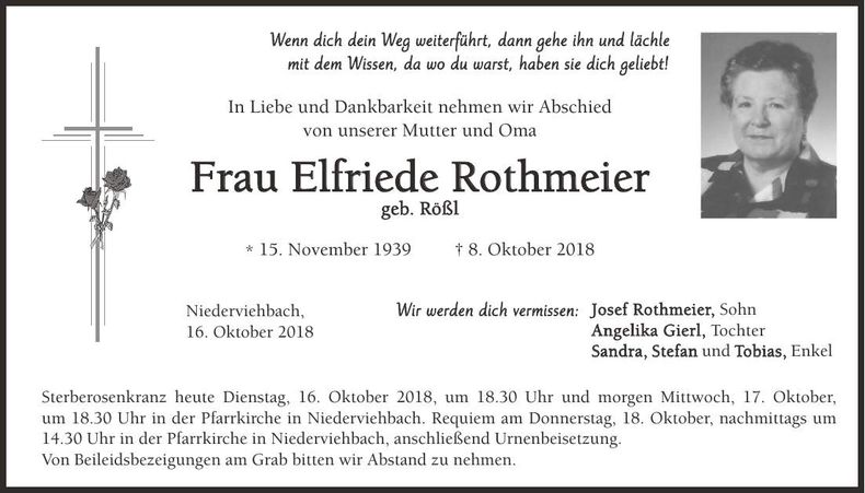 Traueranzeige Elfriede Rothmeier