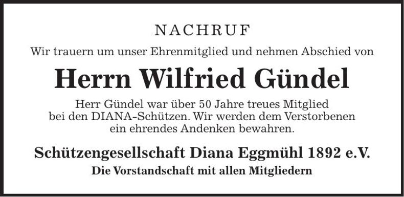 Traueranzeige Wilfried Gündel